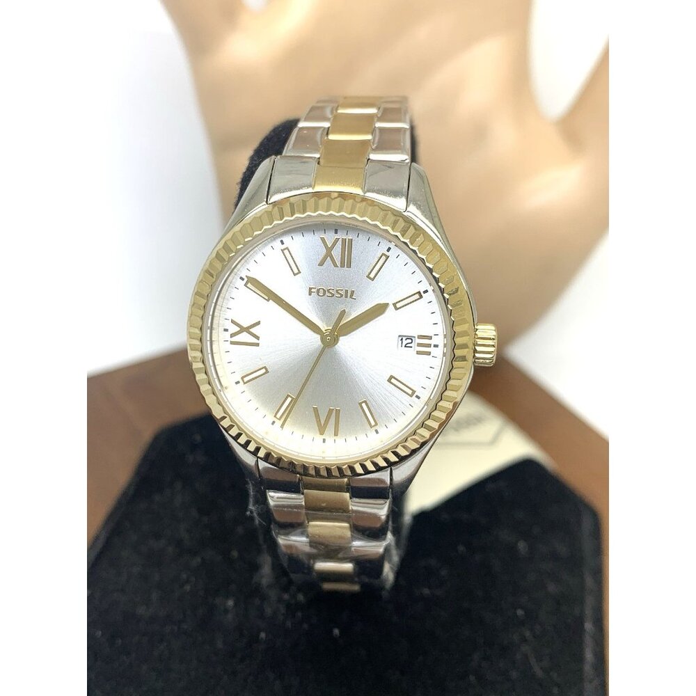 Fossil Women's Watch BQ3927 Quartz Silver Dial Two Tone Stainless Steel 30mm